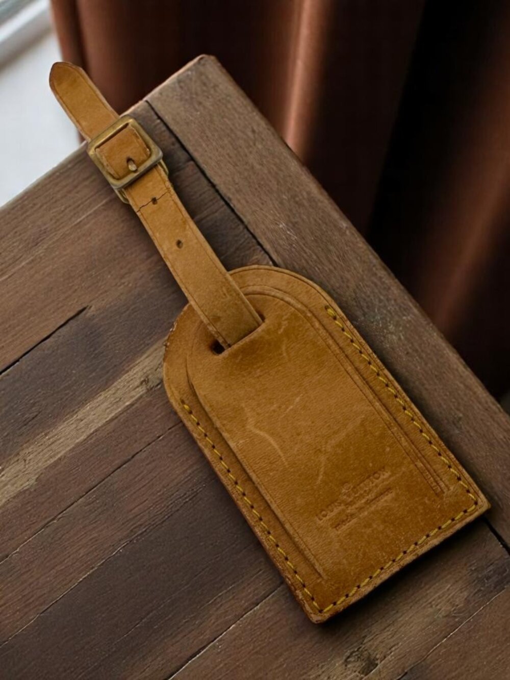 Louis Vuitton Vachetta Leather Luggage Tag Strap Authentic Made in France
